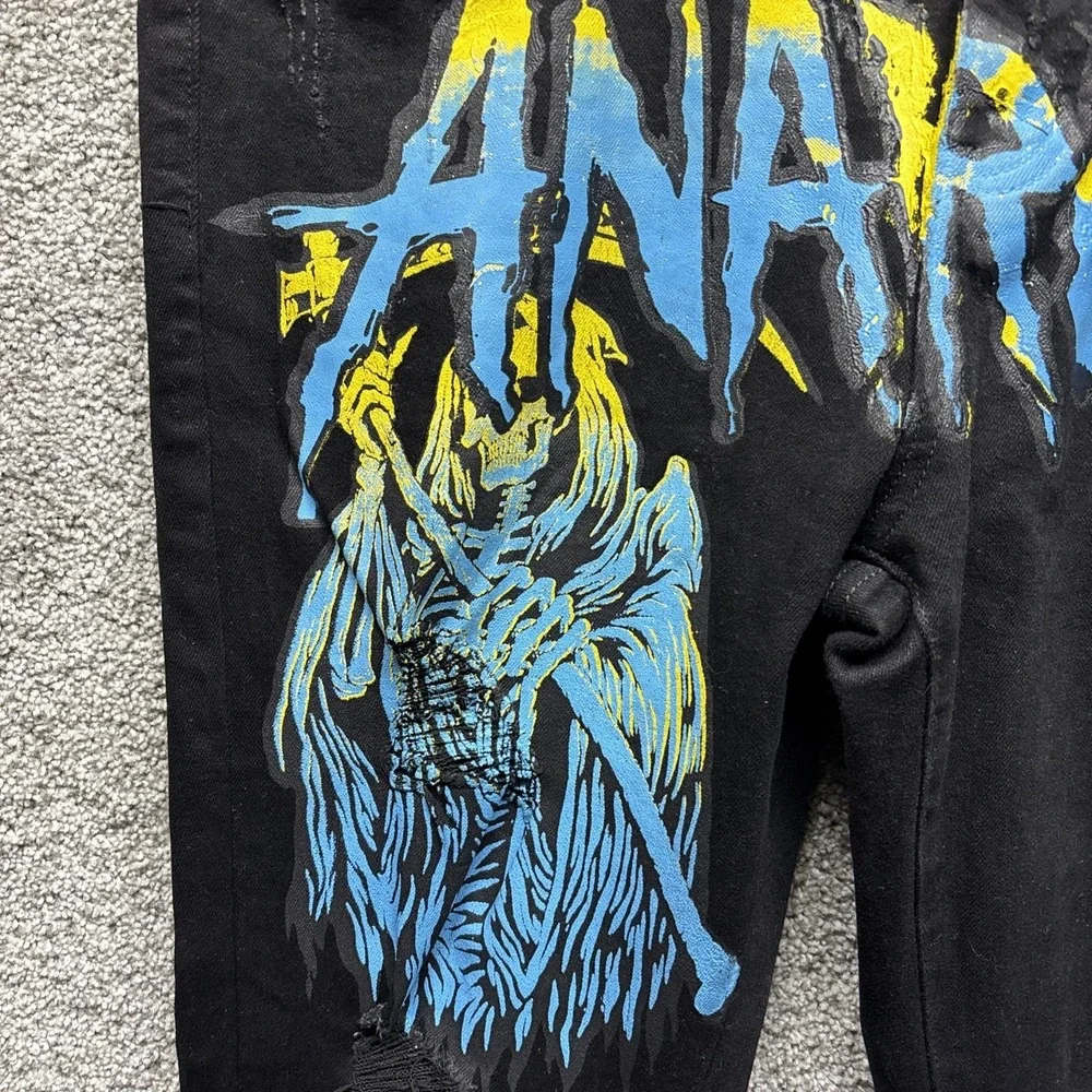 GTFD Los‎ Angeles Button Fly Jeans Mens 38x32 Streetwear Distress Anarchy Flames